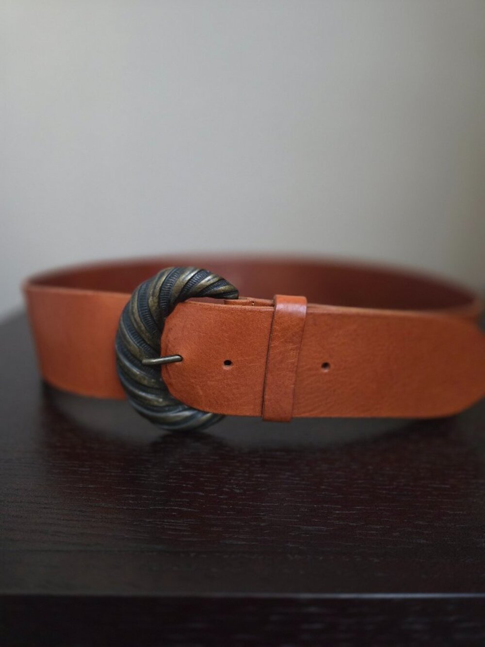 Garuglieri Women's  L Made in Italy Brown Leather Belt With Bronze-Toned Buckle